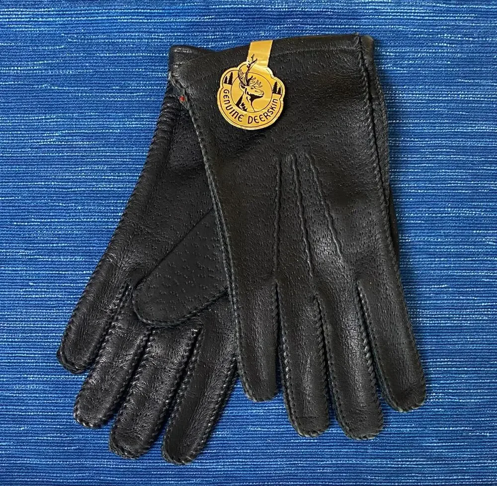 Vtg Cranbrook Deerskin Leather Black Gloves Women's Medium New W/ Tags USA 87B